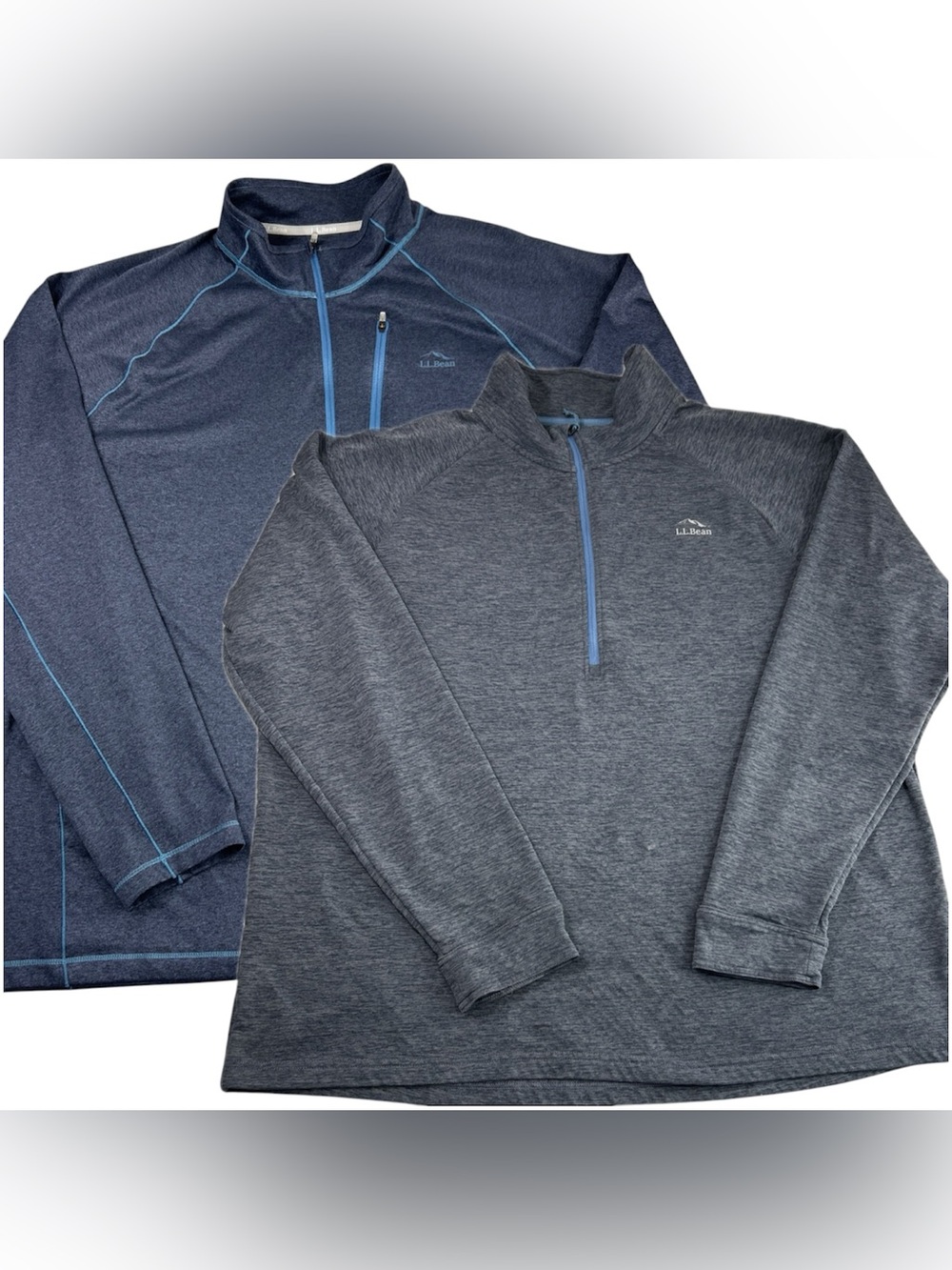 L.L. Bean Men's Long-Sleeve Mock Neck Quarter Zip XL Sweatshirt Navy Gray Set